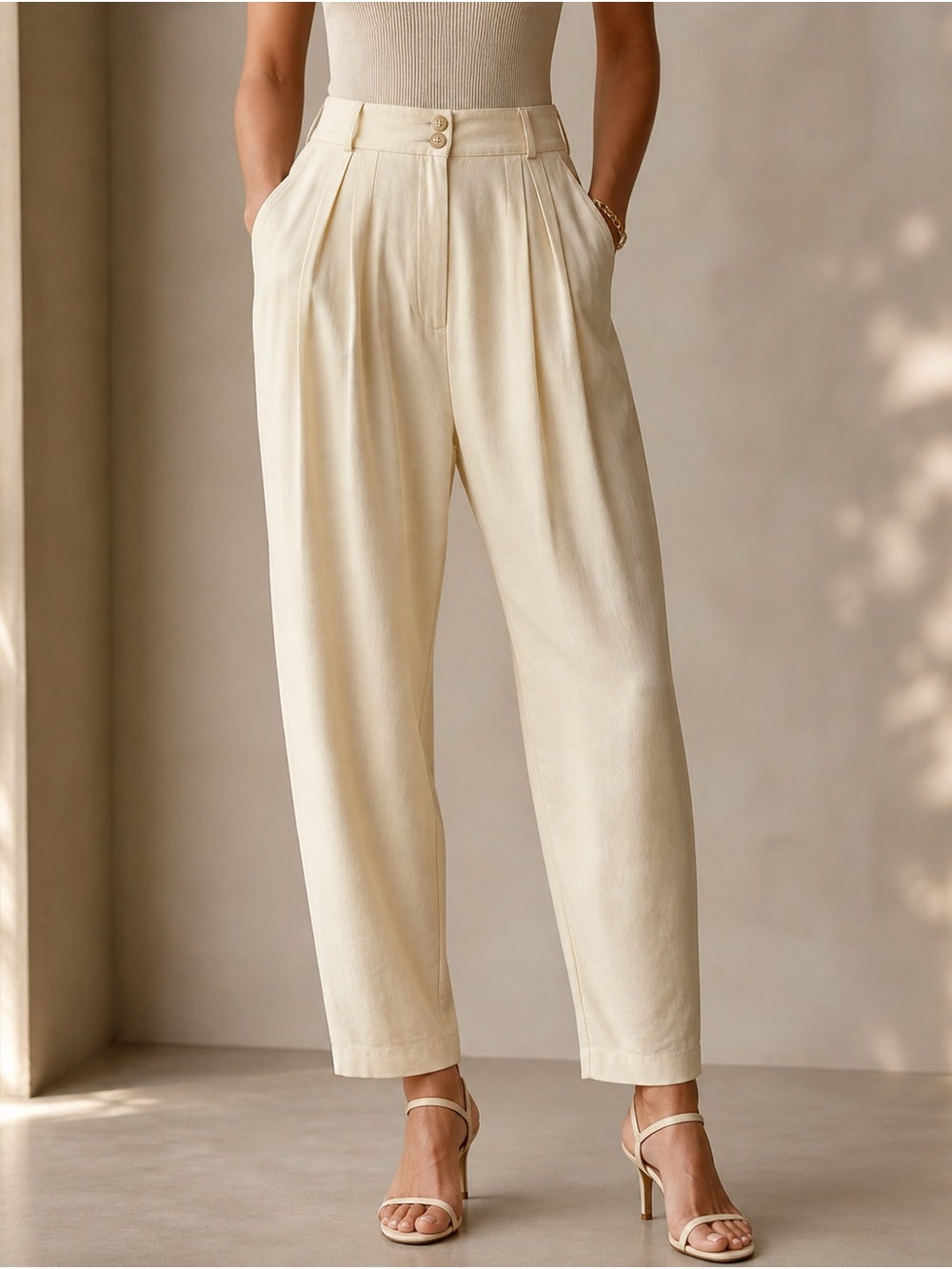 Vintage Liz Claiborne 100% Silk Pleated Pants Women’s Cream High Waist
